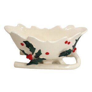 Vintage GRAVY BOWL Christmas ceramic sleigh with holly & berries LEFTON 1960's